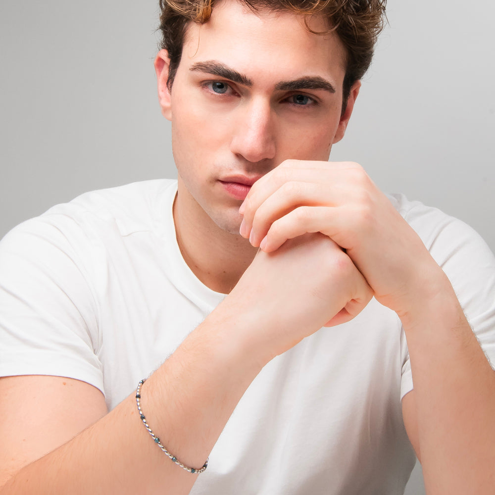 BRACCIALE UOMO IN ACCIAIO CON ELEMENTI IN EMATITE BLU