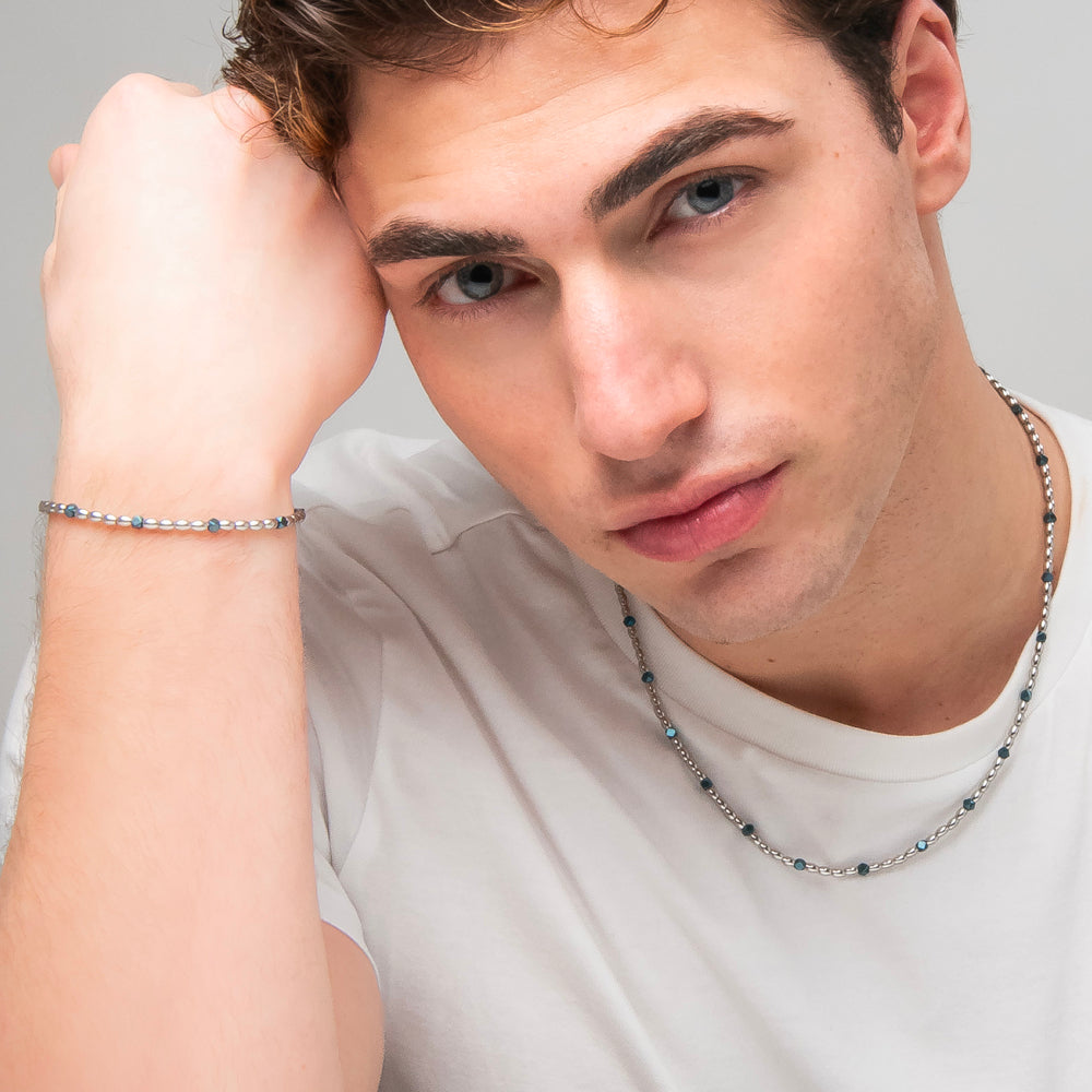BRACCIALE UOMO IN ACCIAIO CON ELEMENTI IN EMATITE BLU