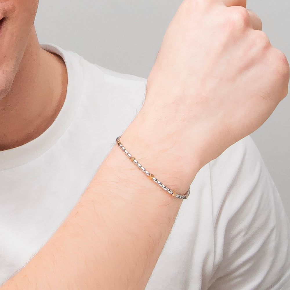 BRACCIALE UOMO IN ACCIAIO CON ELEMENTI IN EMATITE IP GOLD