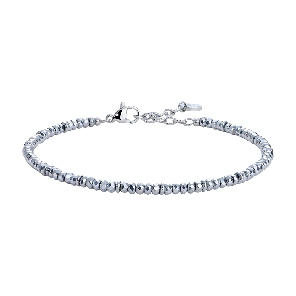 PULSERA DE ACERO PARA HOMBRE CON HEMATITA PLATEADA