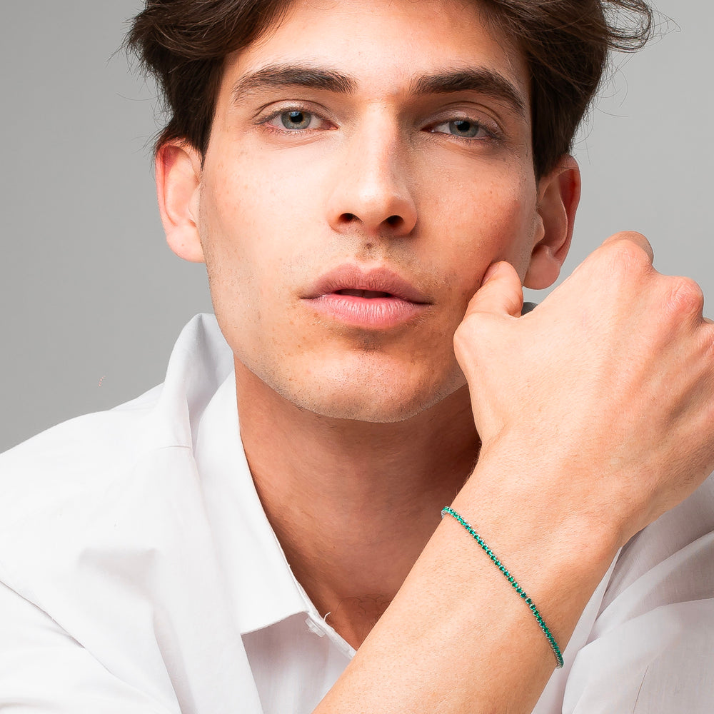 BRACCIALE UOMO IN ACCIAIO CON ZIRCONI VERDI