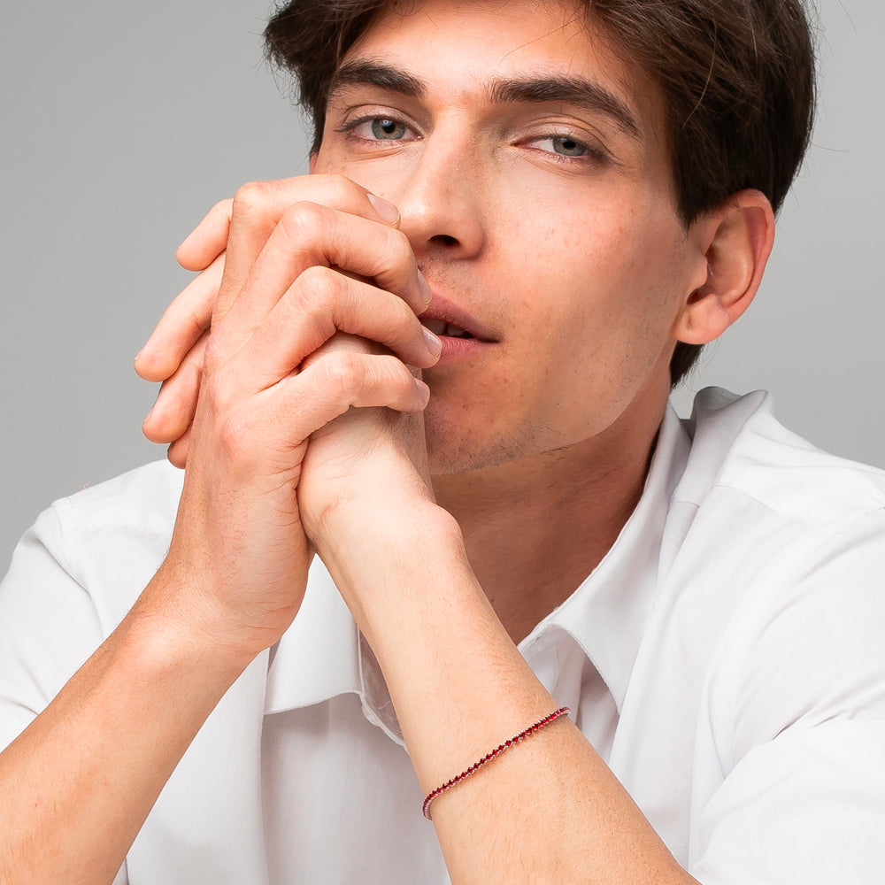 BRACCIALE UOMO IN ACCIAIO CON ZIRCONI ROSSI