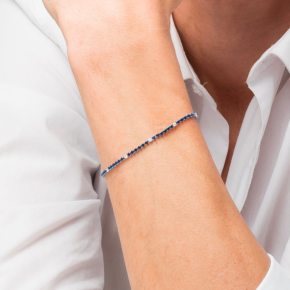 BRACCIALE UOMO IN ACCIAIO CON ZIRCONI BLU E BIANCHI