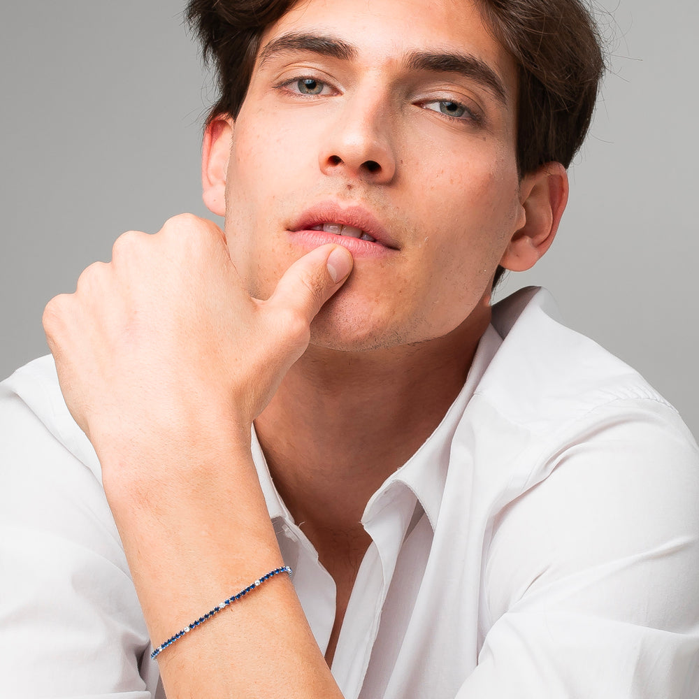BRACCIALE UOMO IN ACCIAIO CON ZIRCONI BLU E BIANCHI