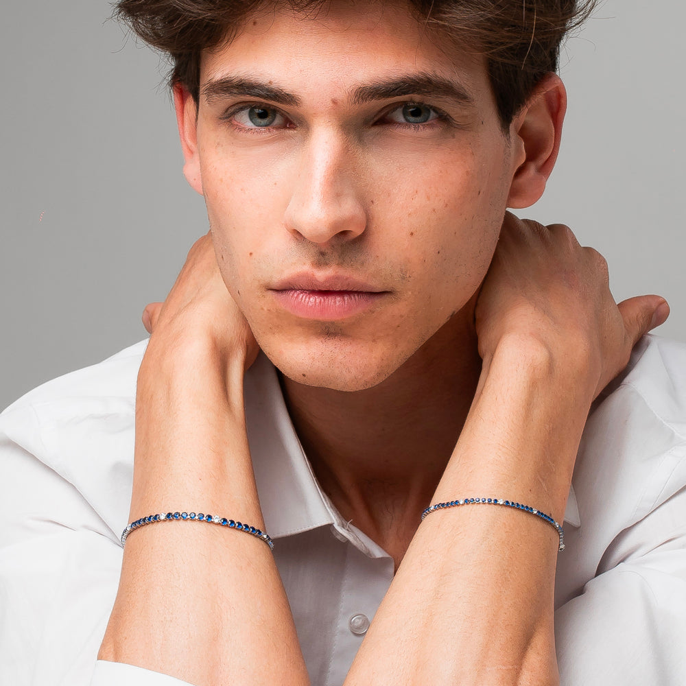 BRACCIALE UOMO IN ACCIAIO CON ZIRCONI BLU E BIANCHI