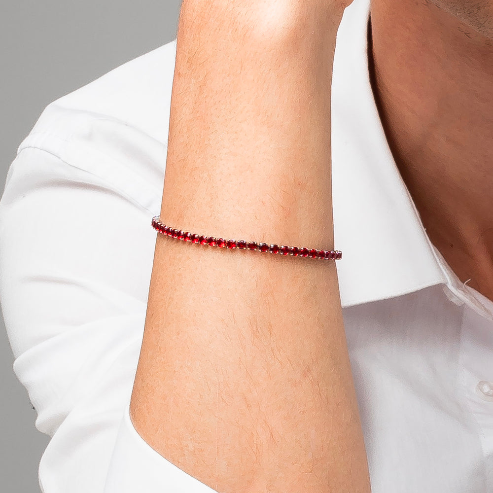 BRACCIALE UOMO IN ACCIAIO CON ZIRCONI ROSSI