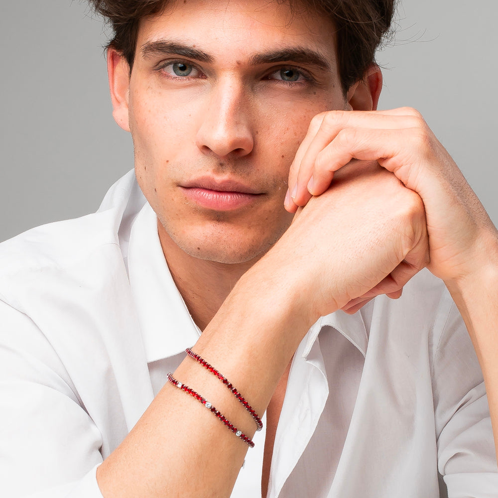 BRACCIALE UOMO IN ACCIAIO CON ZIRCONI ROSSI