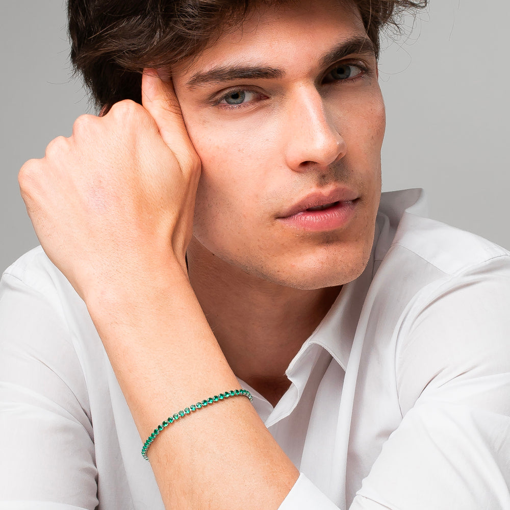 BRACCIALE UOMO IN ACCIAIO CON ZIRCONI VERDI