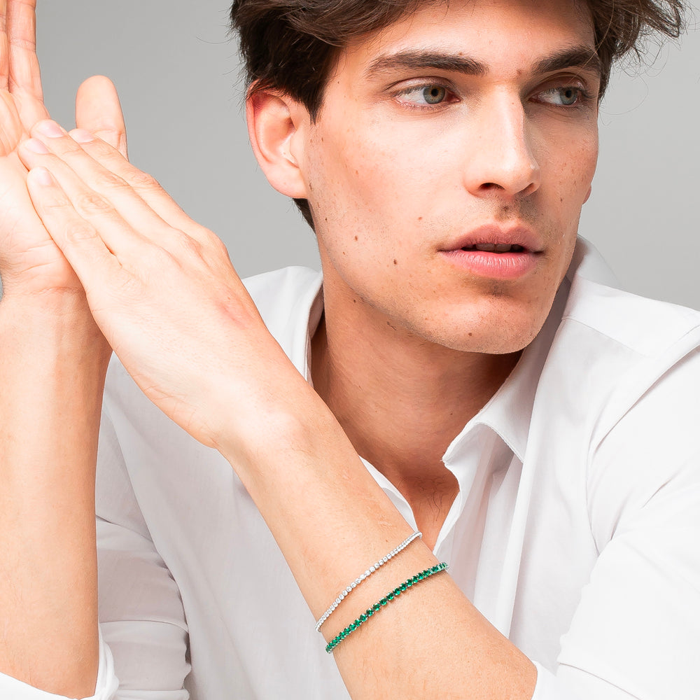 BRACCIALE UOMO IN ACCIAIO CON ZIRCONI VERDI