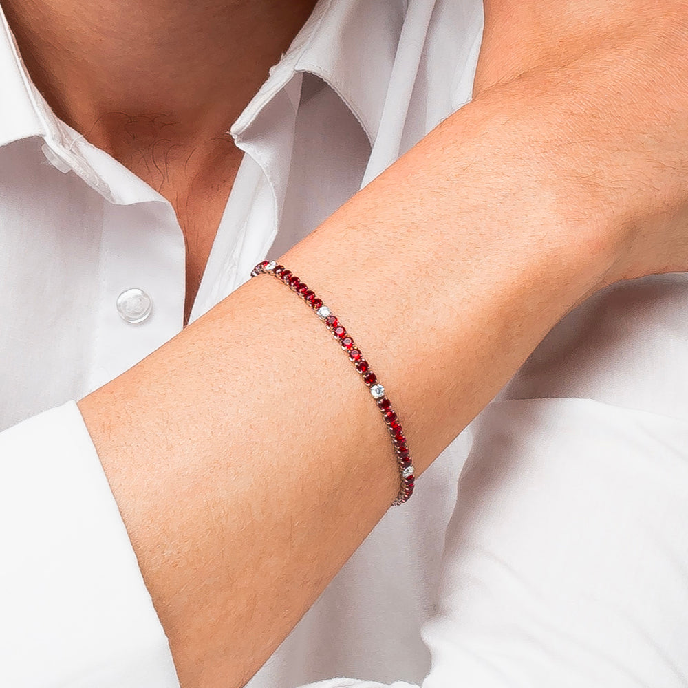BRACCIALE UOMO IN ACCIAIO CON ZIRCONI ROSSI E BIANCHI