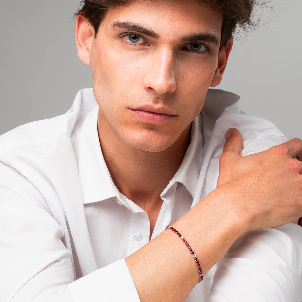 BRACCIALE UOMO IN ACCIAIO CON ZIRCONI ROSSI E BIANCHI