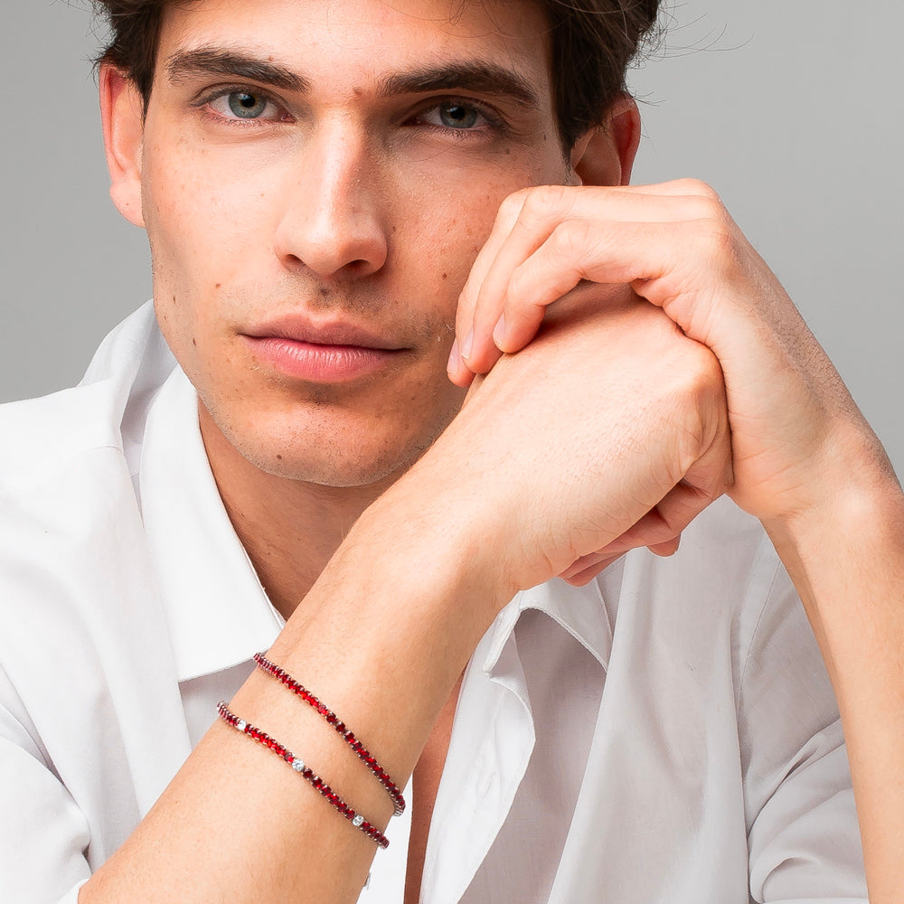 BRACCIALE UOMO IN ACCIAIO CON ZIRCONI ROSSI E BIANCHI