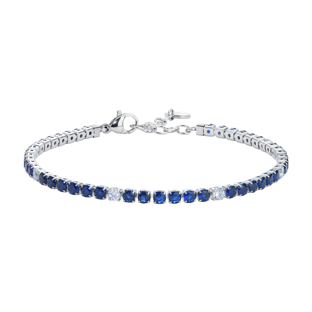 BRACCIALE UOMO IN ACCIAIO CON ZIRCONI BLU E BIANCHI