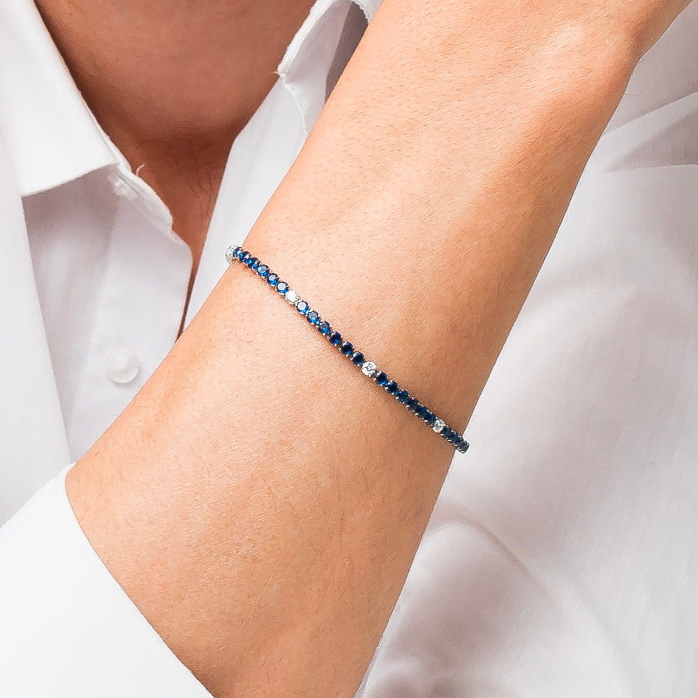 BRACCIALE UOMO IN ACCIAIO CON ZIRCONI BLU E BIANCHI