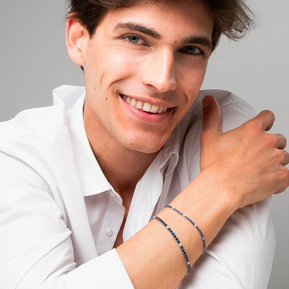 BRACCIALE UOMO IN ACCIAIO CON ZIRCONI BLU E BIANCHI
