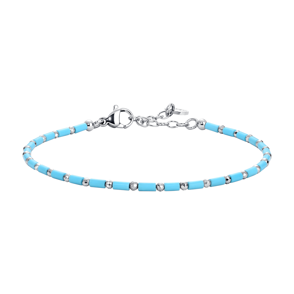 BRACCIALE UOMO IN ACCIAIO CON PIETRE TURCHESU ED EMATITE