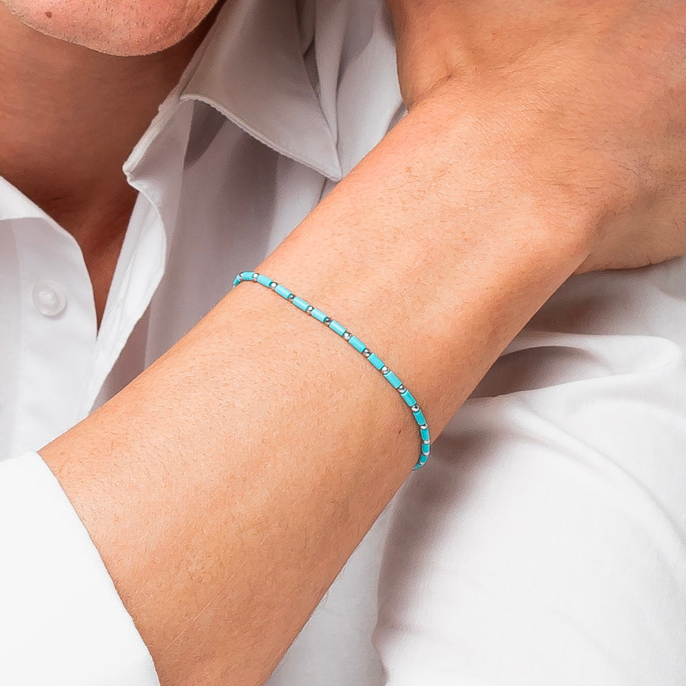 BRACCIALE UOMO IN ACCIAIO CON PIETRE TURCHESU ED EMATITE