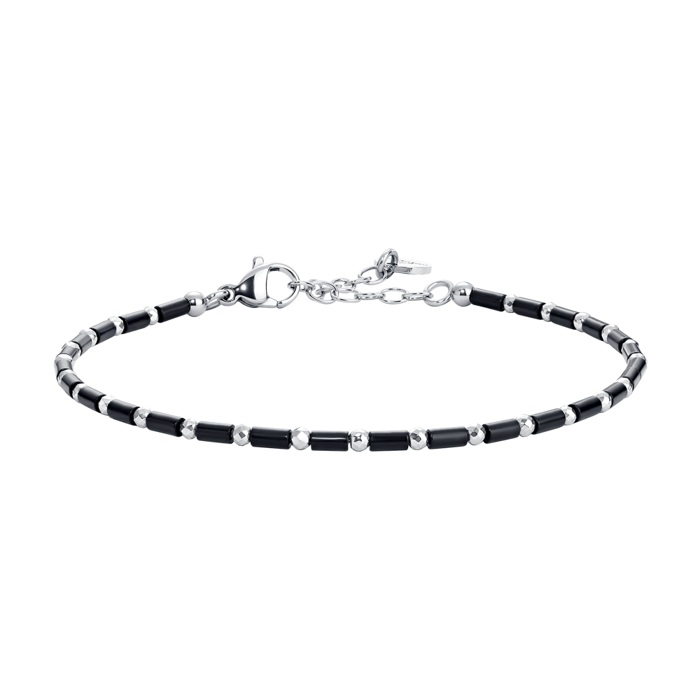 BRACCIALE UOMO IN ACCIAIO CON AGATA NERA ED EMATITE
