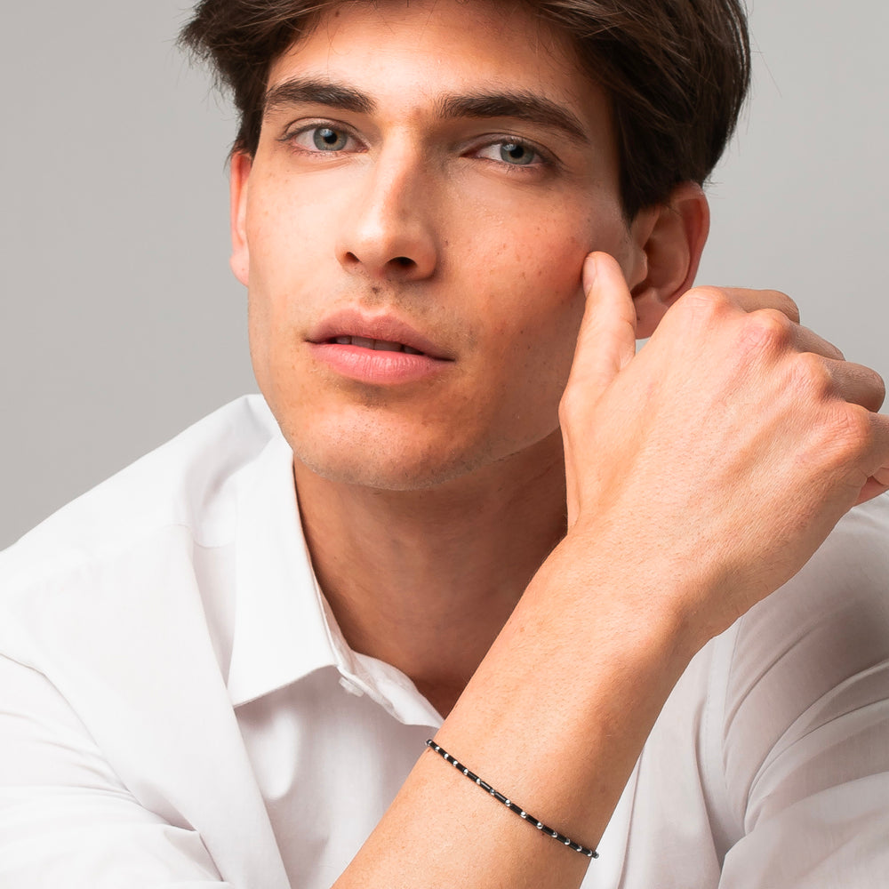 BRACCIALE UOMO IN ACCIAIO CON AGATA NERA ED EMATITE