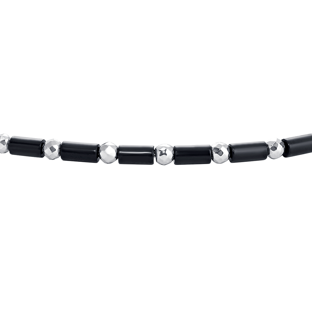 BRACCIALE UOMO IN ACCIAIO CON AGATA NERA ED EMATITE