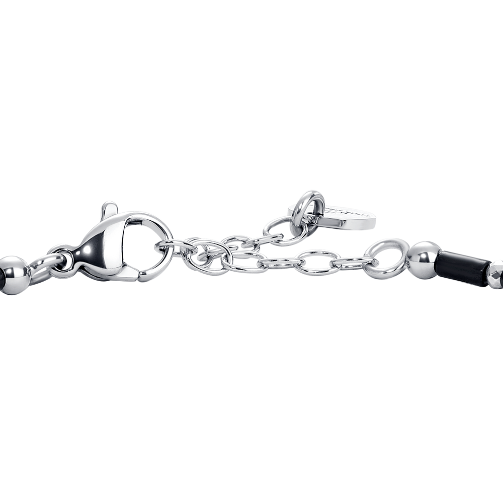 BRACCIALE UOMO IN ACCIAIO CON AGATA NERA ED EMATITE