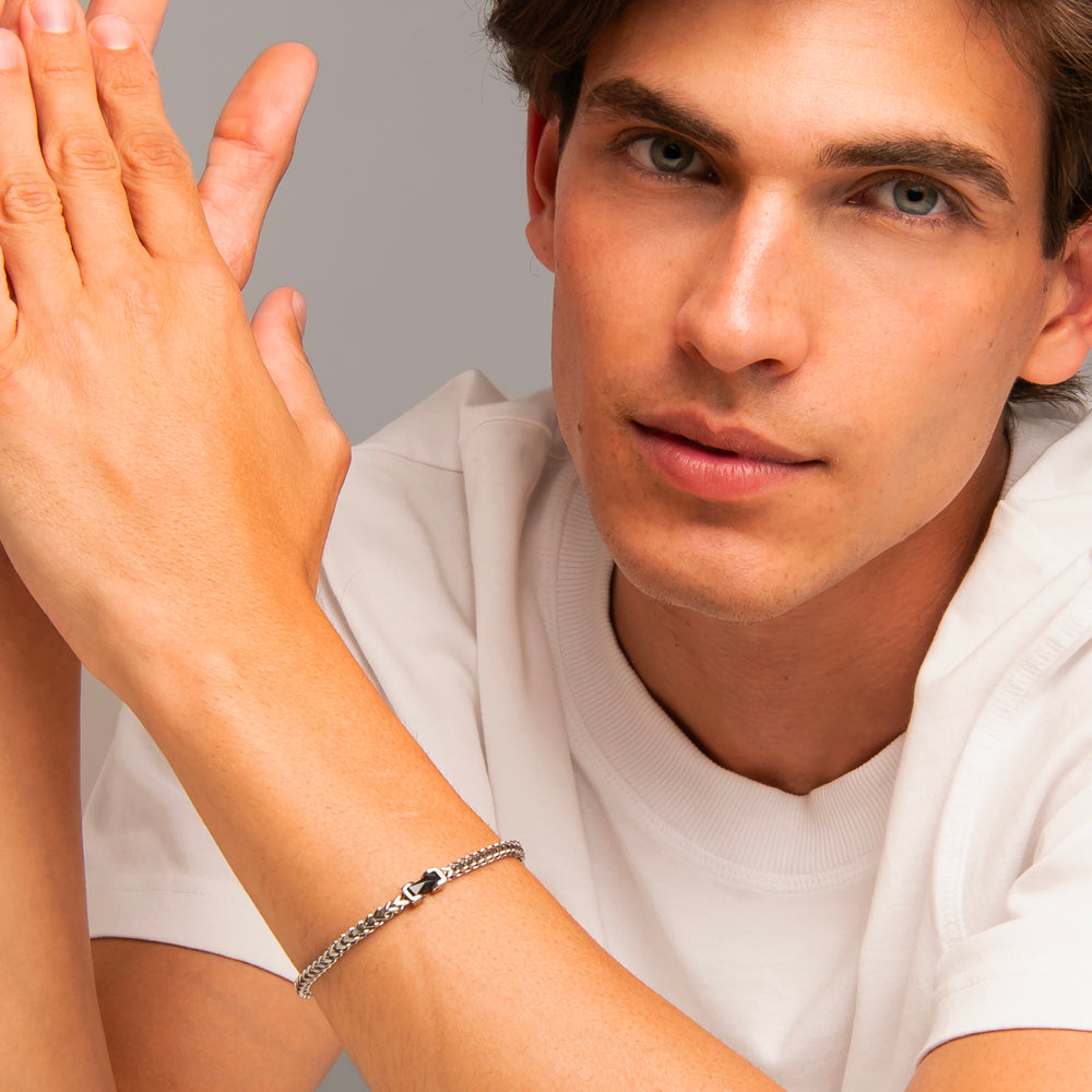 BRACCIALE UOMO IN ACCIAIO CON ELEMENTO CENTRALE IN CERAMICA NERA
