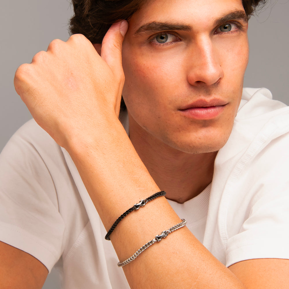 BRACCIALE UOMO IN ACCIAIO IP NERO CON ELEMENTO CENTRALE IN CERAMICA NERA
