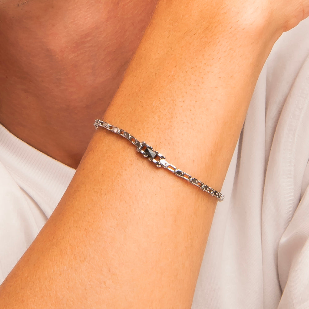 BRACCIALE UOMO IN ACCIAIO CON ELEMENTO CENTRALE IN CERAMICA NERA