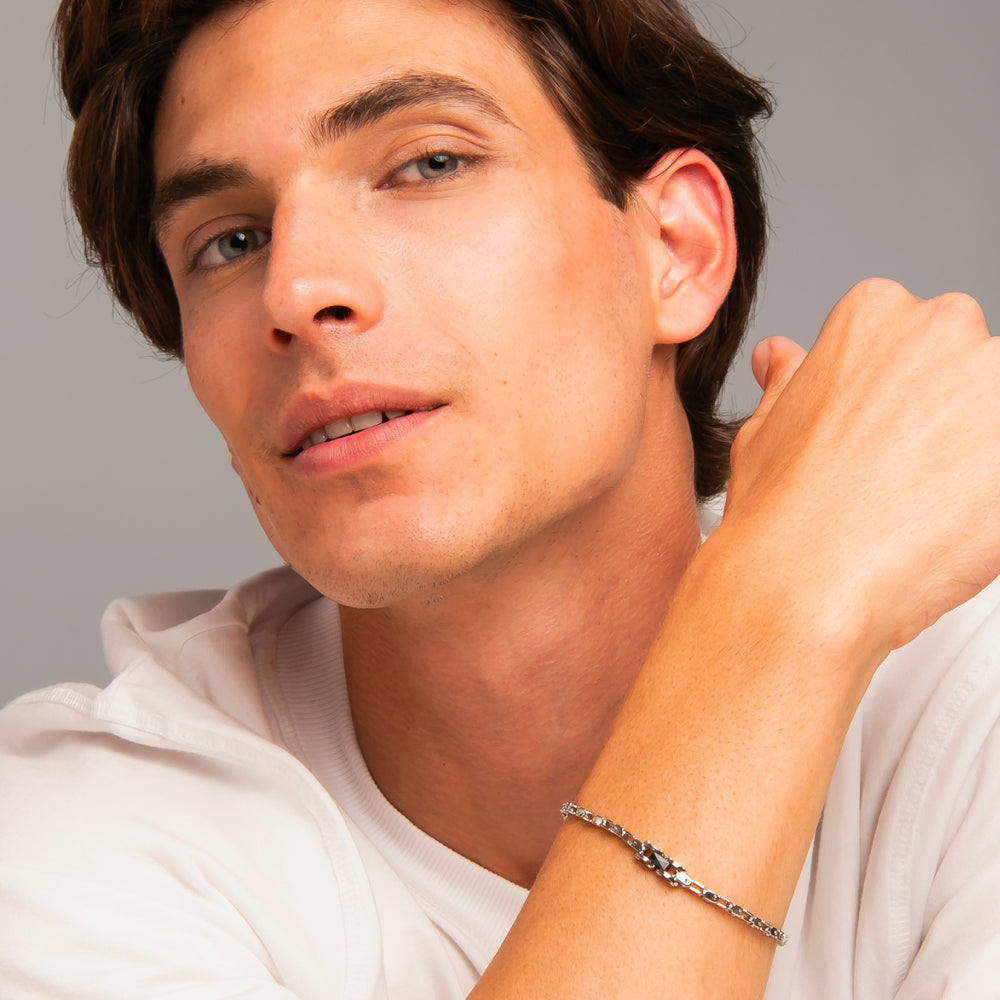 BRACCIALE UOMO IN ACCIAIO CON ELEMENTO CENTRALE IN CERAMICA NERA