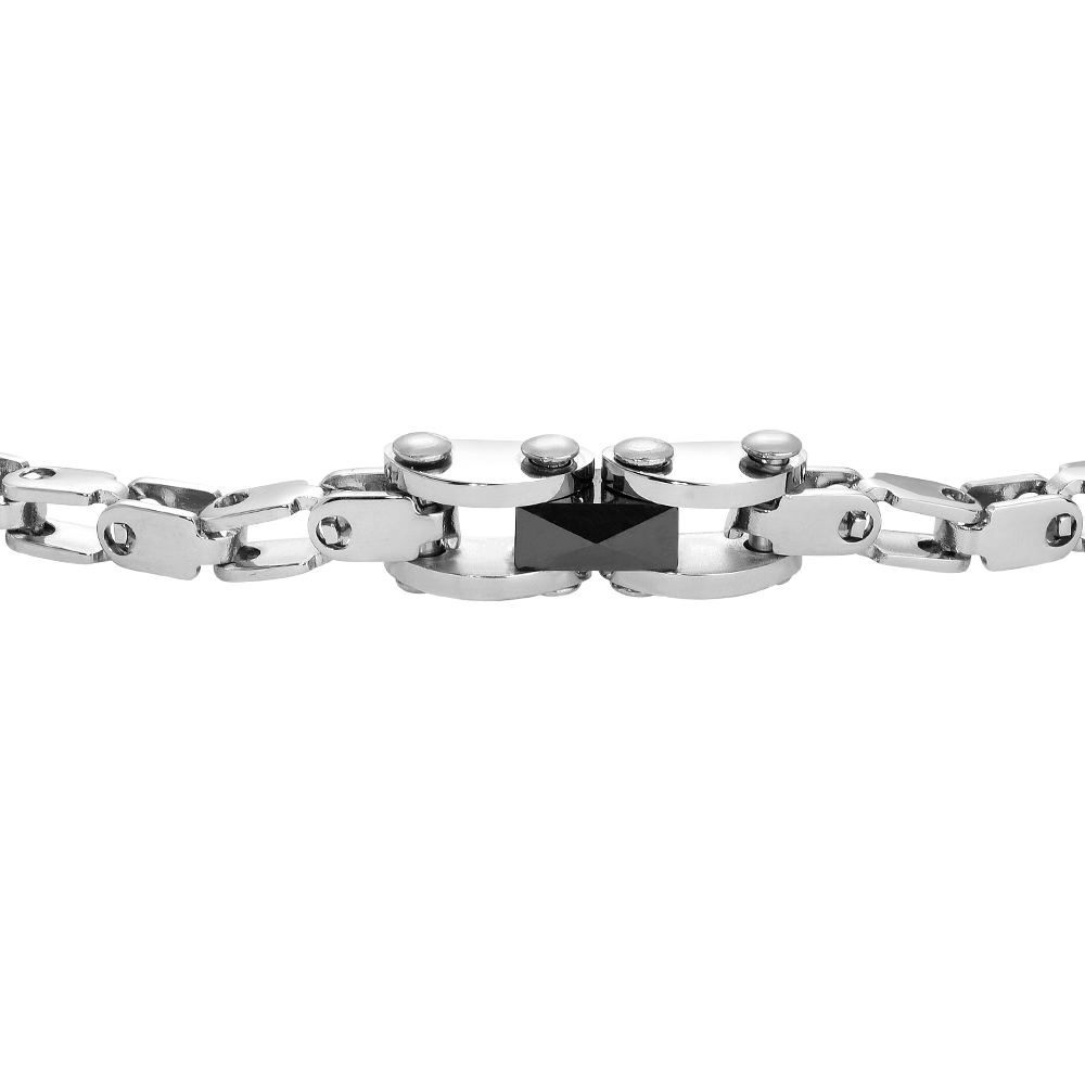 BRACCIALE UOMO IN ACCIAIO CON ELEMENTO CENTRALE IN CERAMICA NERA