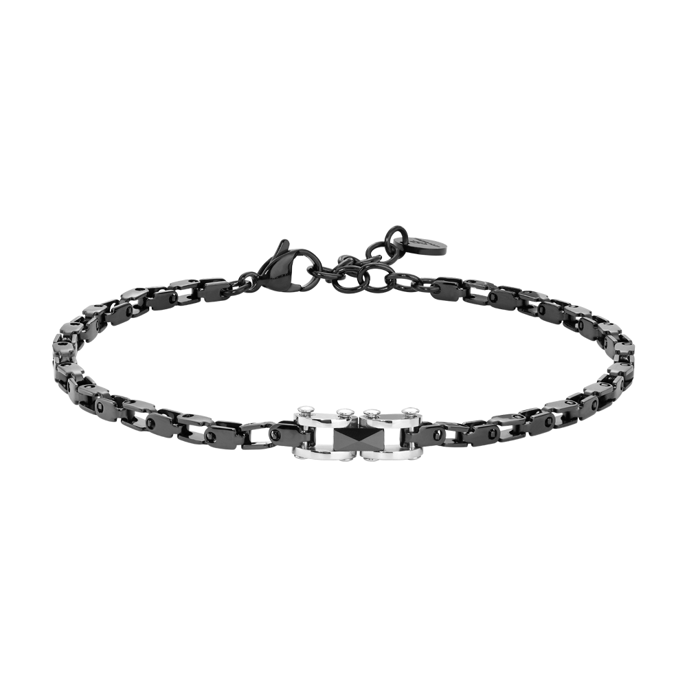 BRACCIALE UOMO IN ACCIAIO IP NERO CON ELEMENTO CENTRALE IN CERAMICA NERA