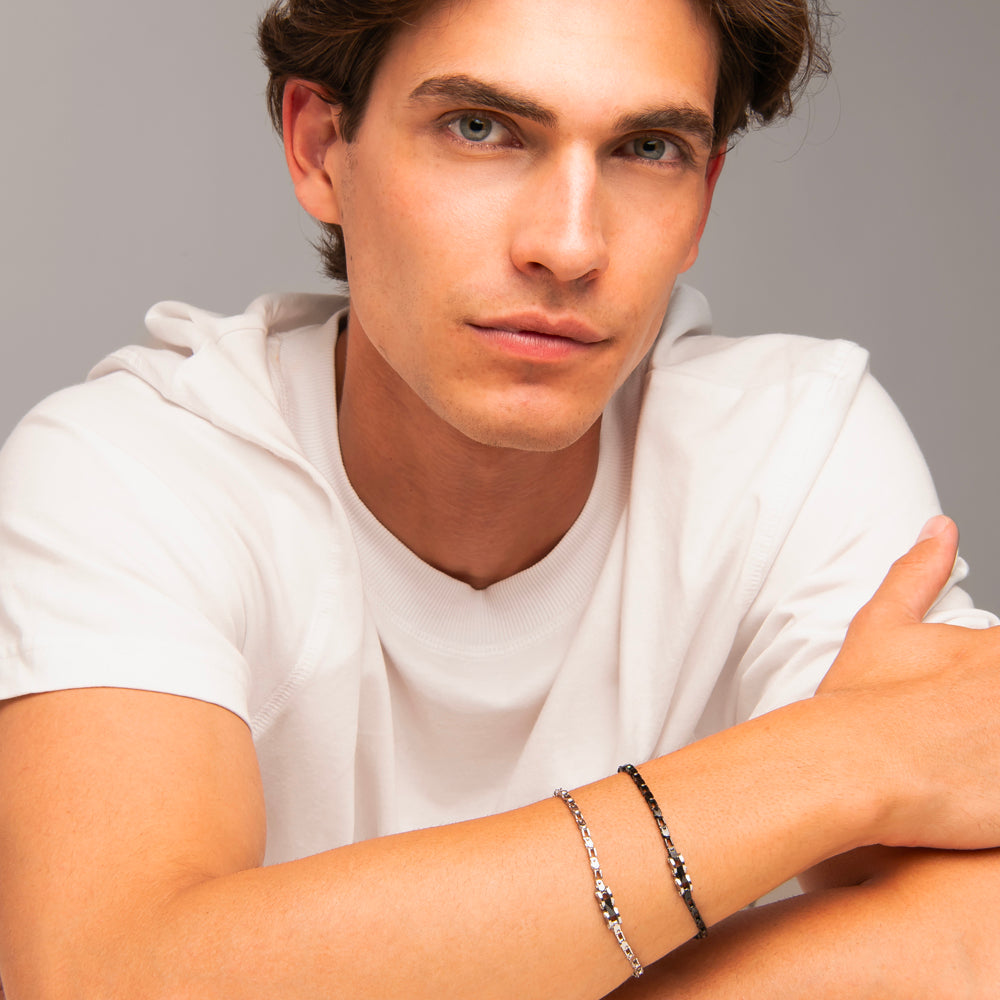 BRACCIALE UOMO IN ACCIAIO IP NERO CON ELEMENTO CENTRALE IN CERAMICA NERA