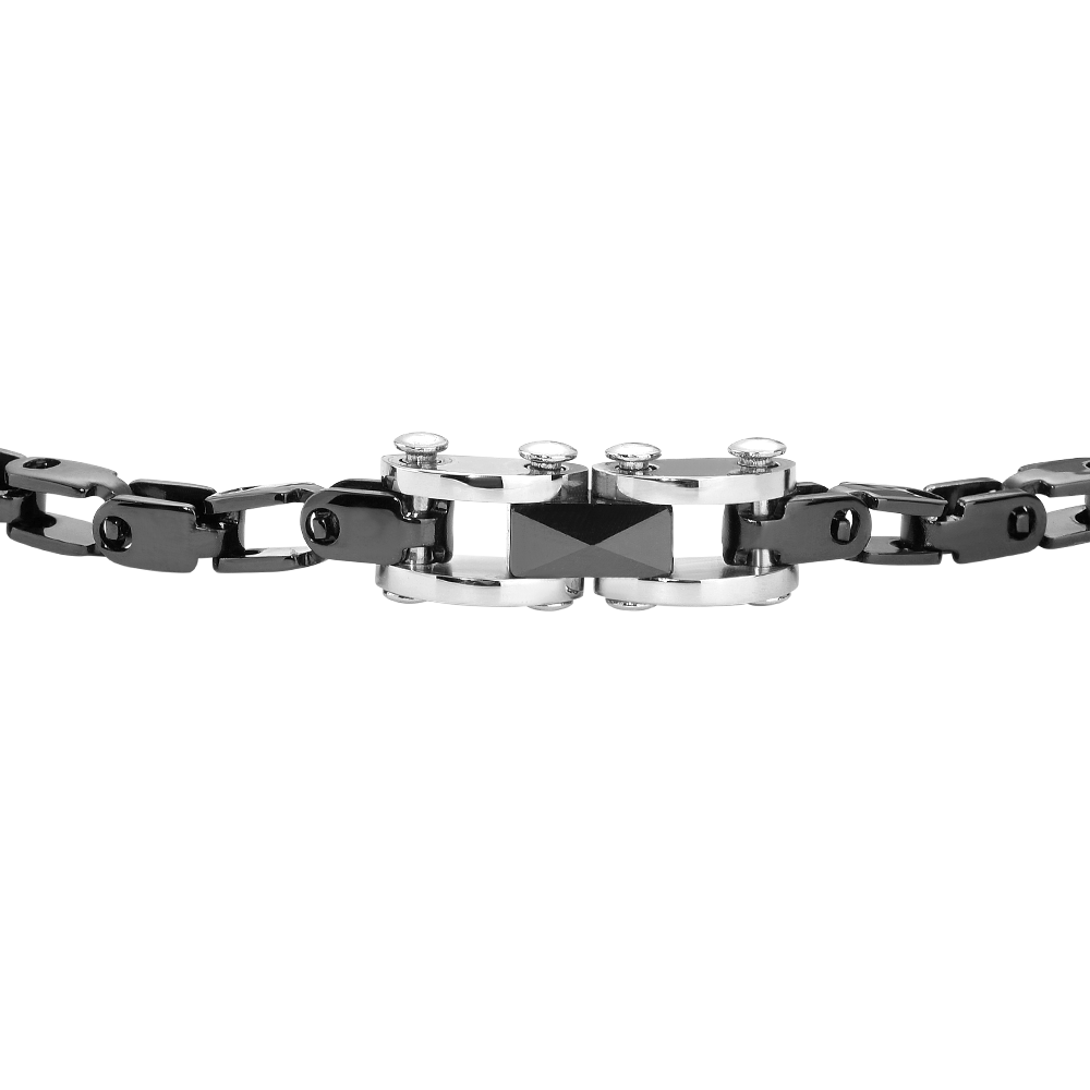 BRACCIALE UOMO IN ACCIAIO IP NERO CON ELEMENTO CENTRALE IN CERAMICA NERA