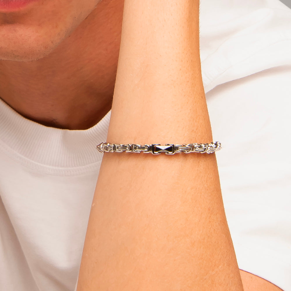 BRACCIALE UOMO IN ACCIAIO CON ELEMENTO CENTRALE IN CERAMICA NERA