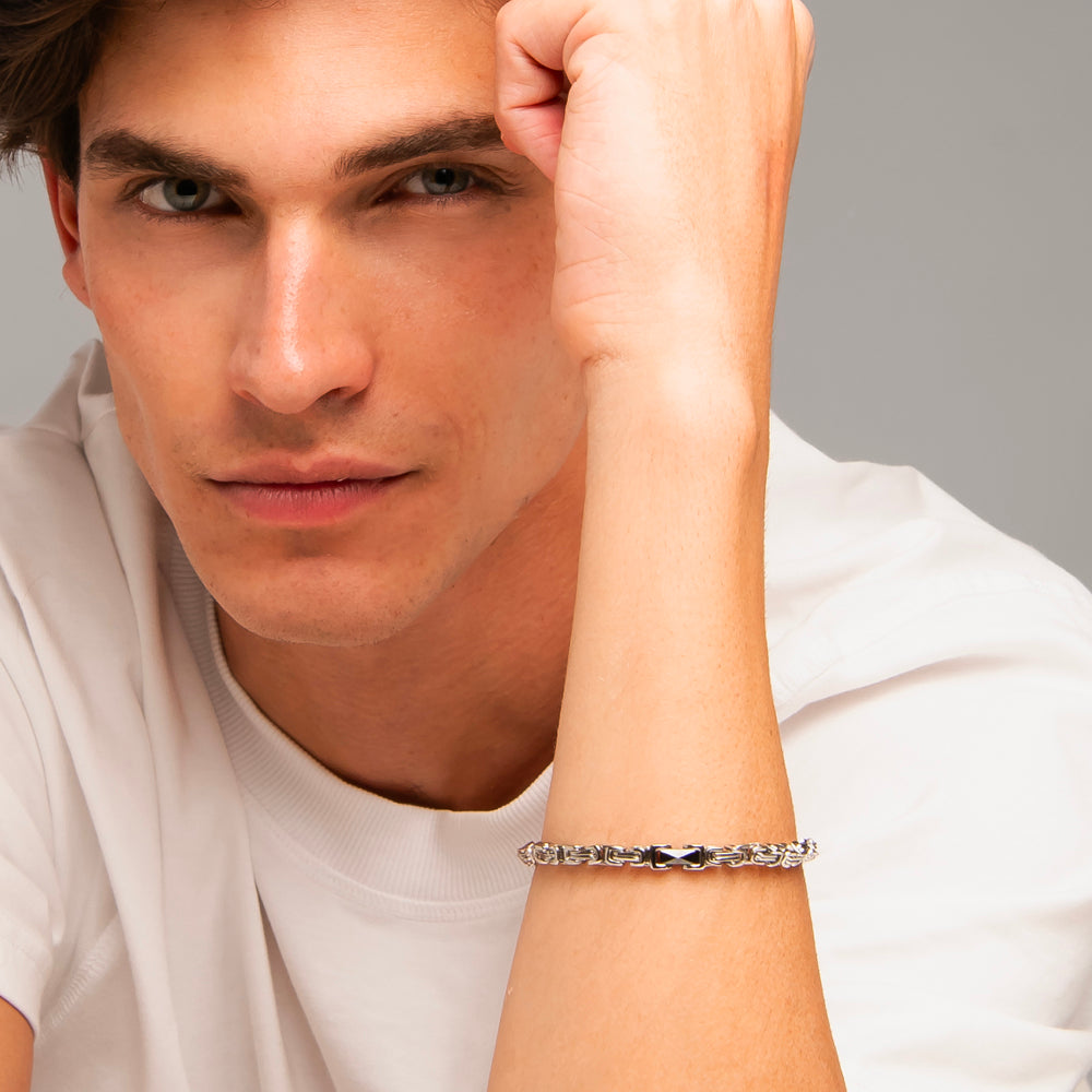 BRACCIALE UOMO IN ACCIAIO CON ELEMENTO CENTRALE IN CERAMICA NERA