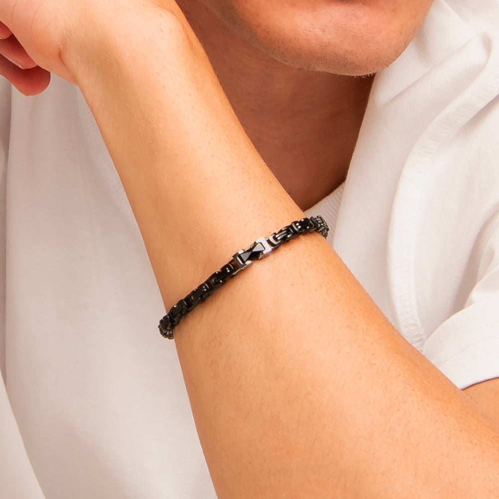 BRACCIALE UOMO IN ACCIAIO IP NERO CON ELEMENTO CENTRALE IN CERAMICA NERA