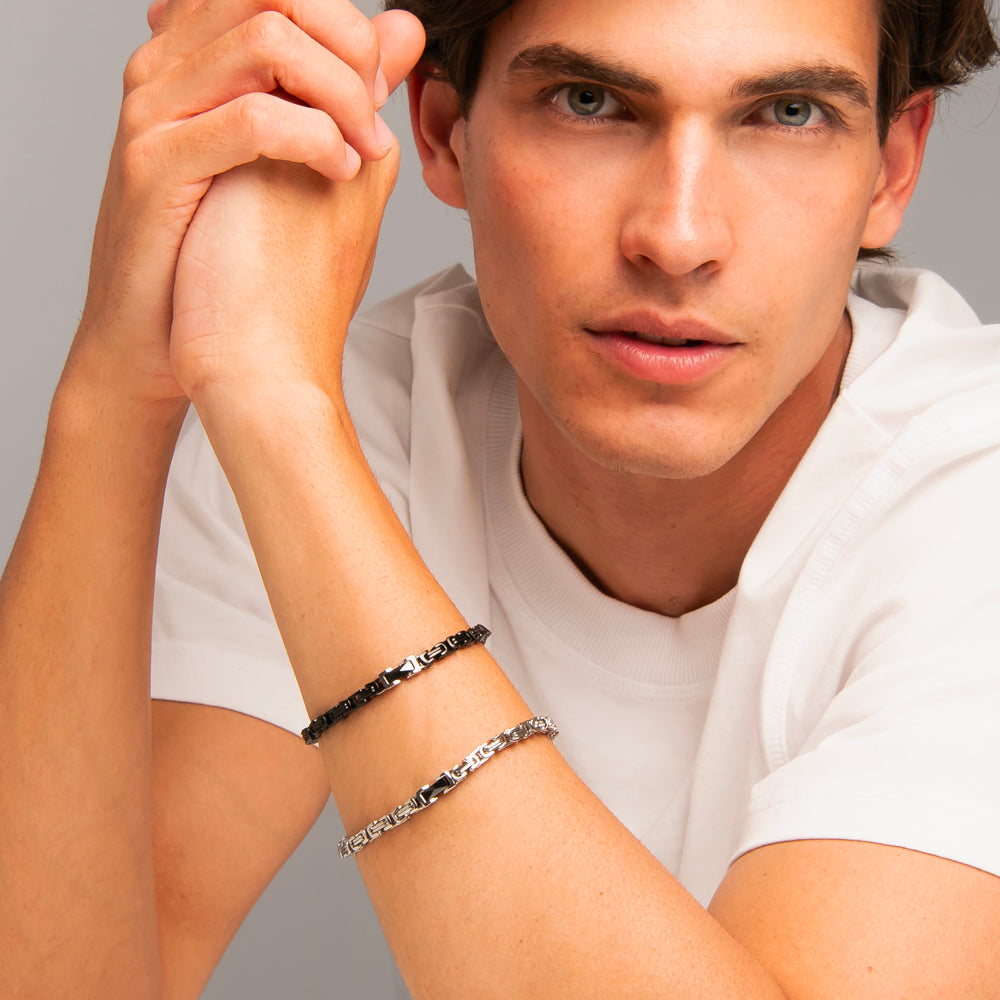 BRACCIALE UOMO IN ACCIAIO IP NERO CON ELEMENTO CENTRALE IN CERAMICA NERA