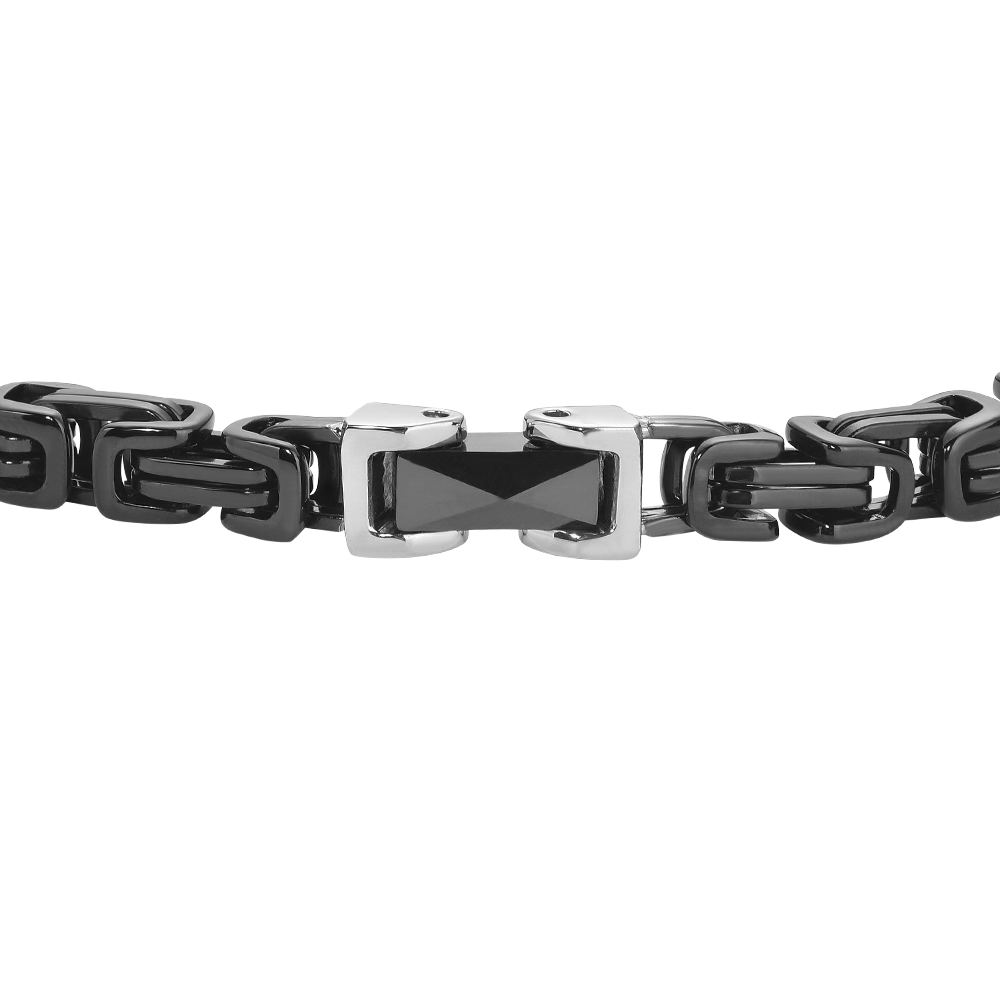 BRACCIALE UOMO IN ACCIAIO IP NERO CON ELEMENTO CENTRALE IN CERAMICA NERA