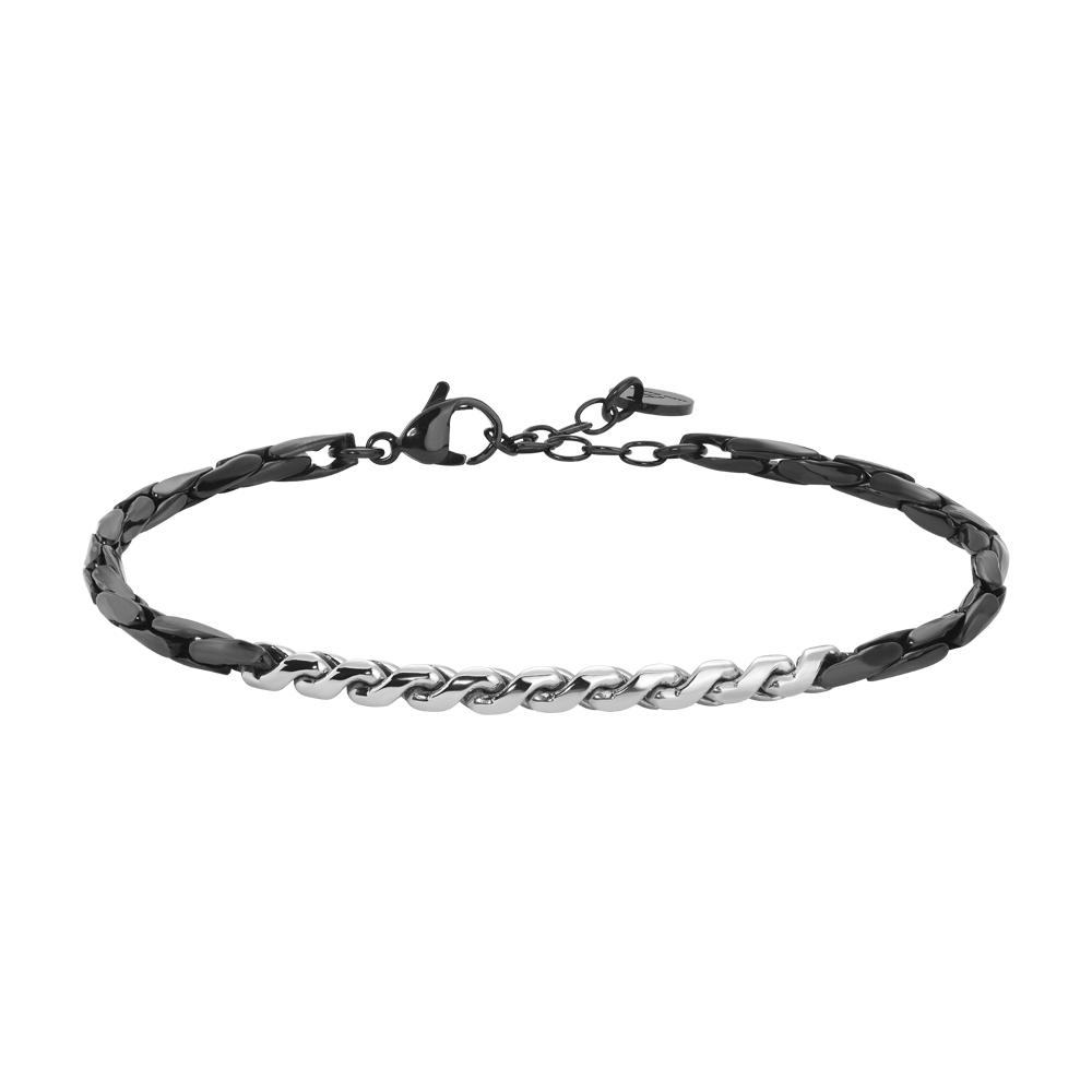 BRACCIALE UOMO IN ACCIAIO IP NERO CON ELEMENTI CENTRALI IN ACCIAIO