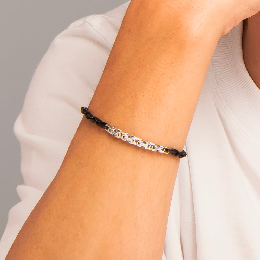 BRACCIALE UOMO IN ACCIAIO IP NERO CON ELEMENTI IN ACCIAIO