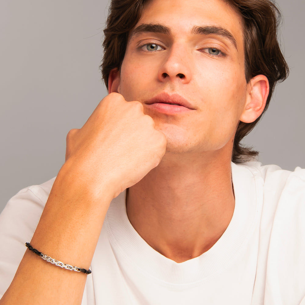 BRACCIALE UOMO IN ACCIAIO IP NERO CON ELEMENTI IN ACCIAIO