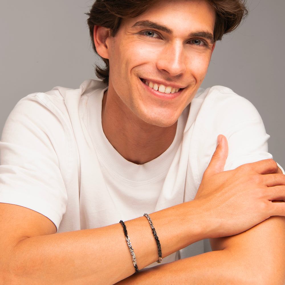 BRACCIALE UOMO IN ACCIAIO IP NERO CON ELEMENTI IN ACCIAIO