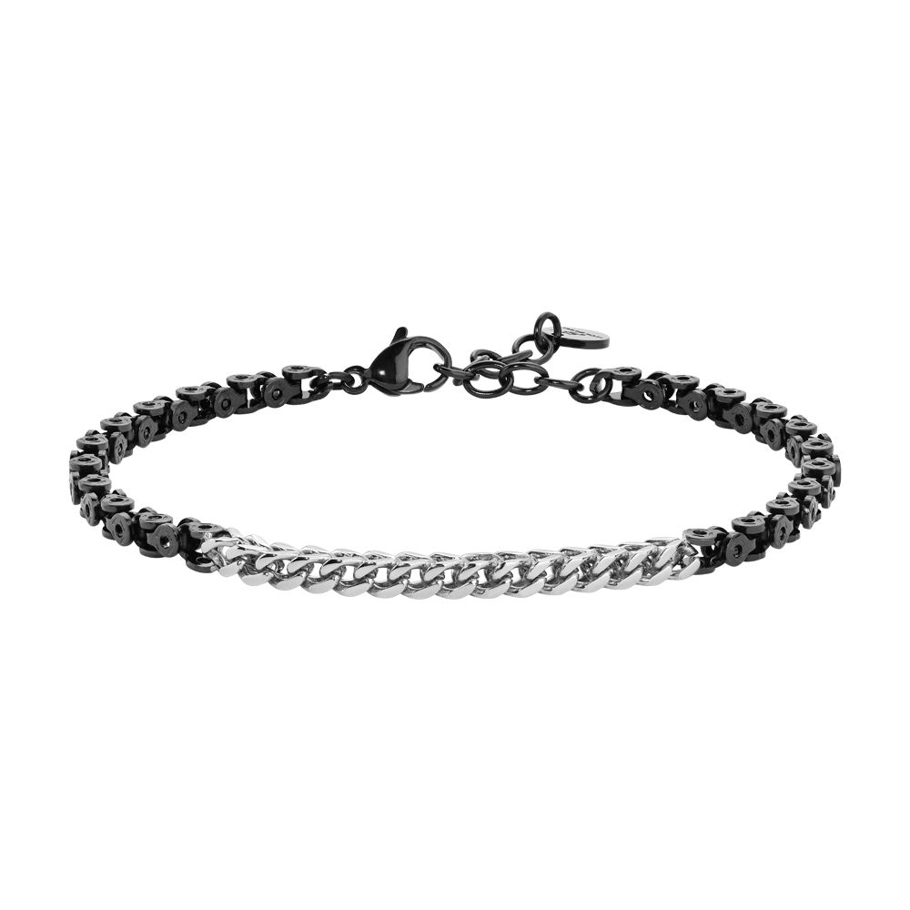 BRACCIALE UOMO IN ACCIAIO IP NERO CON ELEMENTI CENTRALI IN ACCIAIO