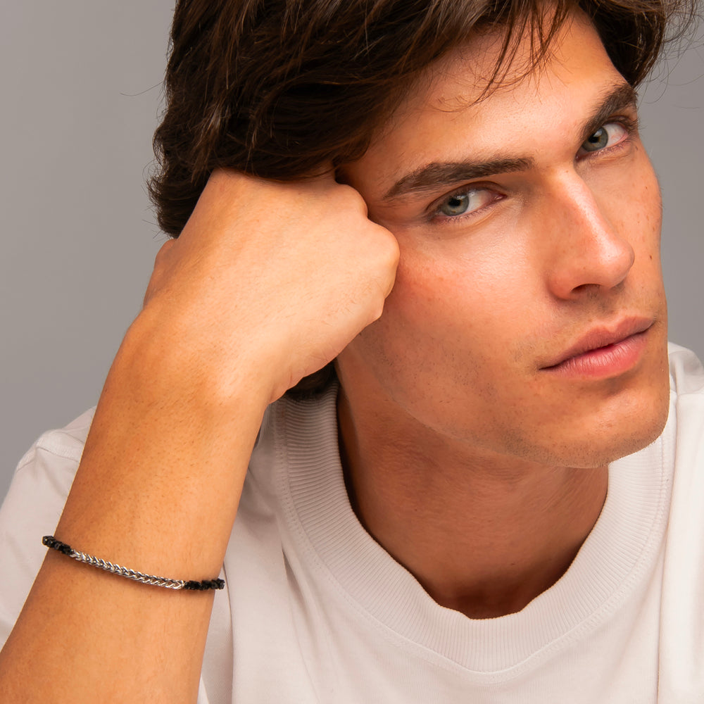 BRACCIALE UOMO IN ACCIAIO IP NERO CON ELEMENTI CENTRALI IN ACCIAIO