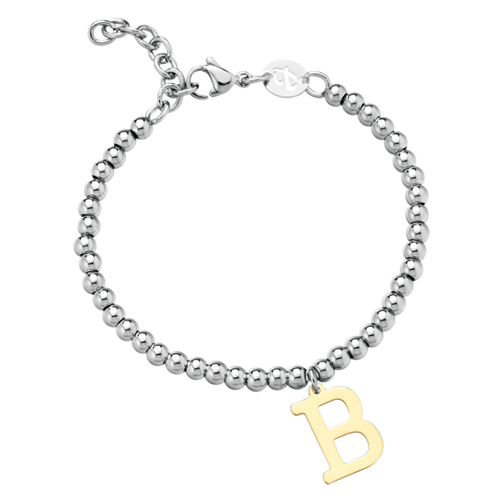 BRACCIALE DONNA IN ACCIAIO PALLINATO CON LETTERA B