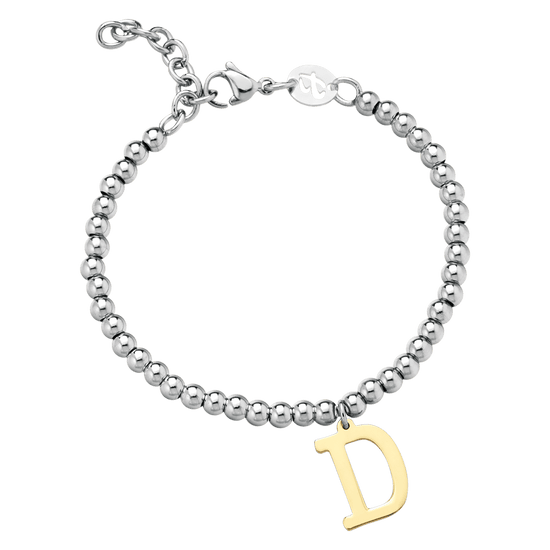 BRACCIALE DONNA IN ACCIAIO PALLINATO CON LETTERA D
