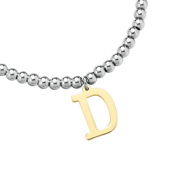 BRACCIALE DONNA IN ACCIAIO PALLINATO CON LETTERA D