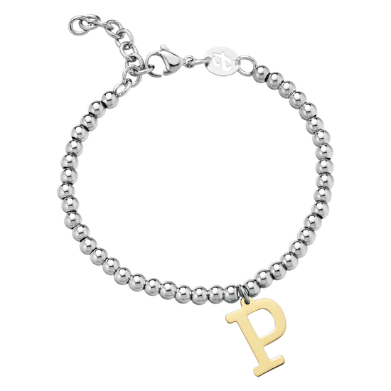 BRACCIALE DONNA IN ACCIAIO PALLINATO CON LETTERA P