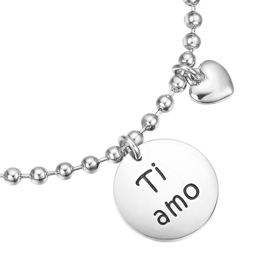 BRACCIALE IN ACCIAIO CON CIONDOLO IN METALLO TI AMO
