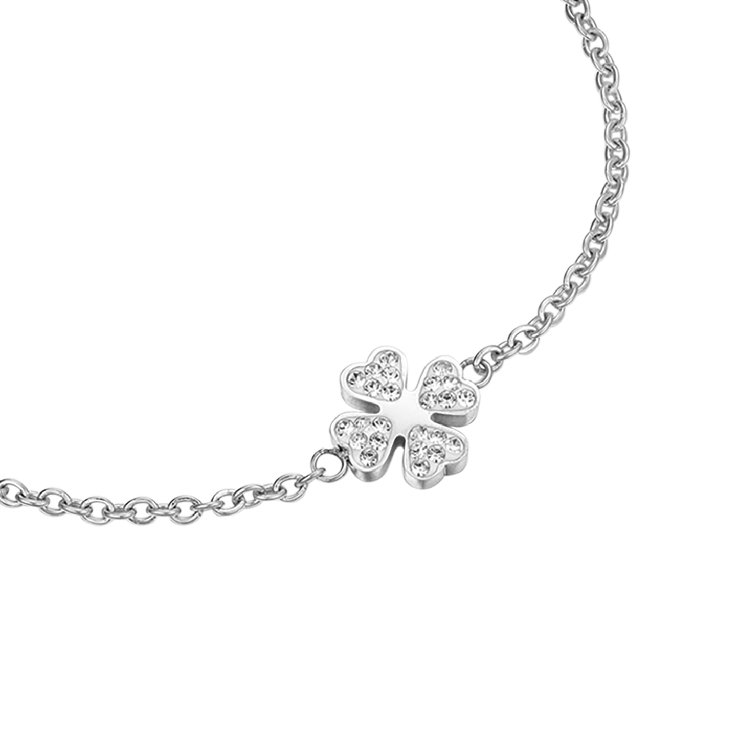 BRACCIALE DONNA IN ACCIAIO CON QUADRIFOGLIO E CRISTALLI